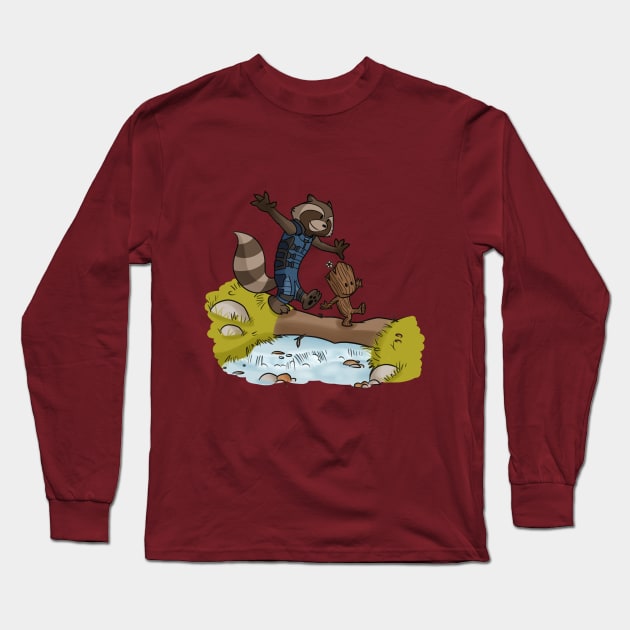 Rocket and Groot Long Sleeve T-Shirt by Menteymenta